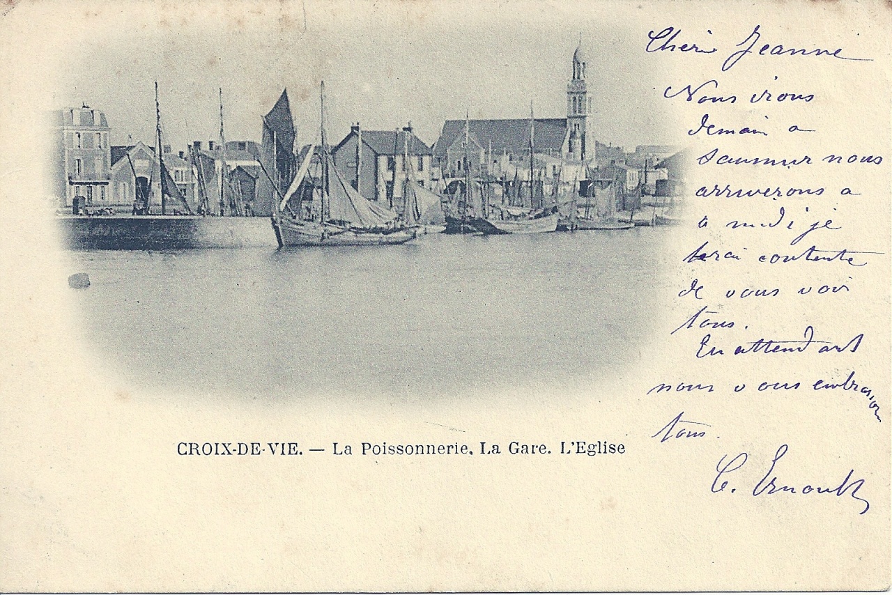 Croix-de-Vie, la poissonnerie, la gare, l'église.