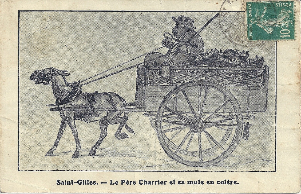 St-Gilles-sur-Vie, le père Charrier et sa mule en colère.