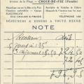Note d'hôtel de la plage.
