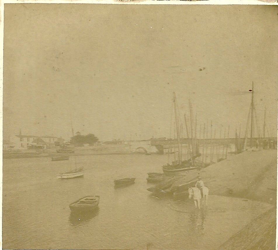 Un cavalier et son cheval dans le port de St-Gilles-sur-Vie.
